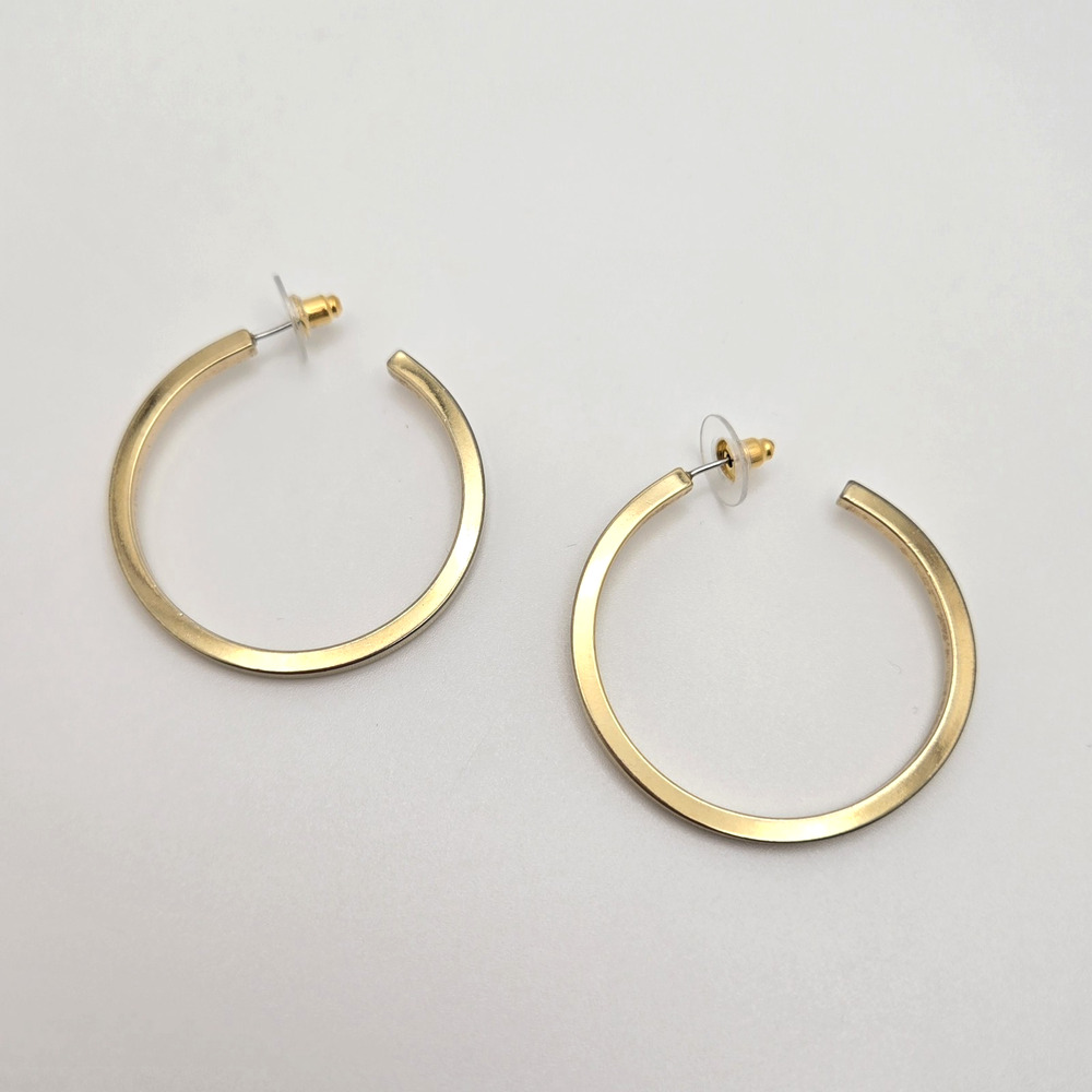 Hoop Earrings Large Goldtone Classic Minimalist Sleek Modern Capsule Retro 1.5"
